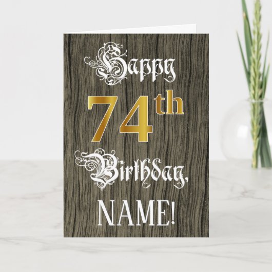 74誕生日:フェイク金ゴールドルック+木フェイク模様 カード (正面)