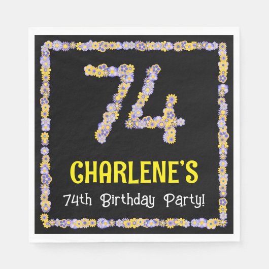 74誕生日:フローラ花数名前をカスタムする スタンダードランチョンナプキン (正面)