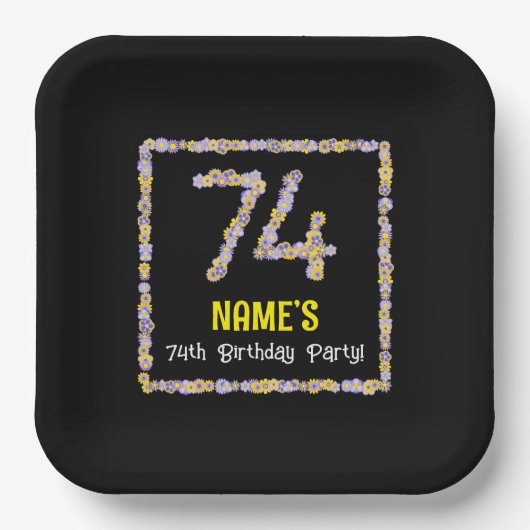 74誕生日:フローラ花数名前をカスタムする ペーパープレート (正面)