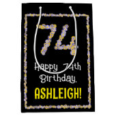 74誕生日:フローラ花数名前をカスタムする ミディアムペーパーバッグ (正面)