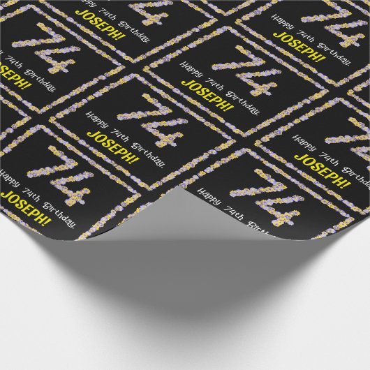 74誕生日:フローラ花数名前をカスタムする ラッピングペーパー (角)