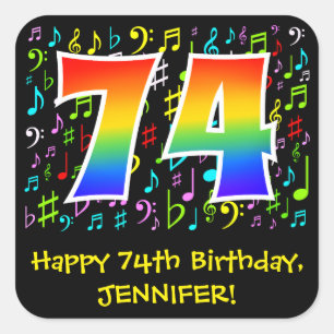 74誕生日:ミュージカラフルックシンボル,レインボー74 スクエアシール
