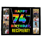 74誕生日:レインボー文字カスタム、写真&名前 ラージペーパーバッグ (裏面)