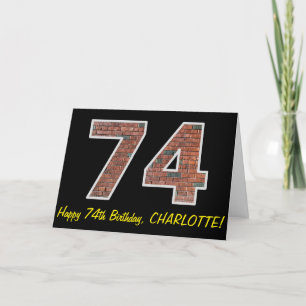 74誕生日 – レンガの壁パターン"74"、名前 カード