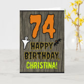 74誕生日:不気味ハロウィーンテーマ、名前をカスタムする カード (黄色い花)