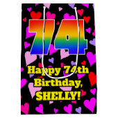 74誕生日:愛するハートパターン、虹# 74 ミディアムペーパーバッグ (裏面)