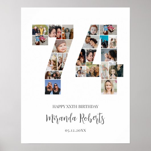 74誕生日Number 74カスタムフォトコラージュ ポスター (正面)