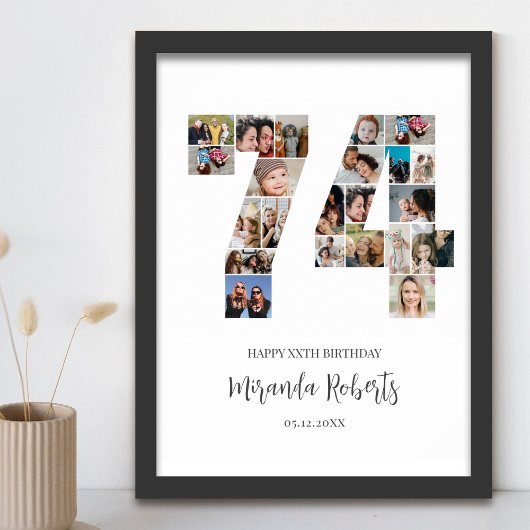 74誕生日Number 74カスタムフォトコラージュ ポスター