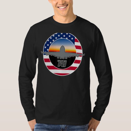 747ジャンボジェット航空飛行機スポッティング Tシャツ (正面)