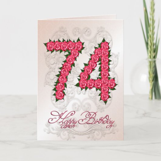 74th誕生日カード(バラと葉付) カード (正面)