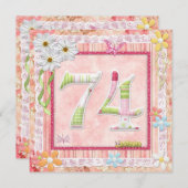 74th誕生日パーティースクラップブック作りスタイル 招待状 (正面/裏面)