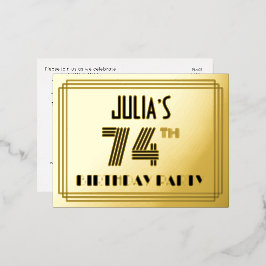 74th誕生日パーティー～アールデコスタイル"74" +名前 箔招待状ポストカード