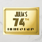 74th誕生日パーティー~アールデコスタイル"74" +名前 箔招待状ポストカード (正面)
