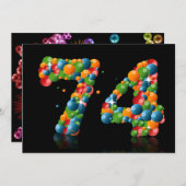 74th誕生日パーティー、泡とボール 招待状 (正面/裏面)