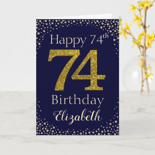 74th Birthday Golden Glitter Card カード (黄色い花)