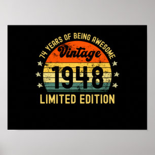 74th birthday limited edition 1948 74 year old ポスター
