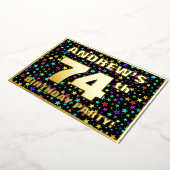 74th Birthday Party —おもしろい、スターカラフルズ・パターン 箔招待状 (回転した状態)