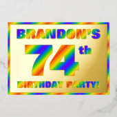 74th Birthday Party —おもしろい、レインボースペクトル「74」 箔招待状 (正面)