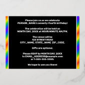 74th Birthday Party —おもしろい、レインボースペクトル「74」 箔招待状 (裏面)