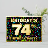 74th Birthday Party —おもしろい、音楽カラフル記号 箔招待状 (立ち正面)