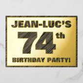 74th Birthday Party — はっきりしたWood Grainフェイク文字 箔招待状 (正面)