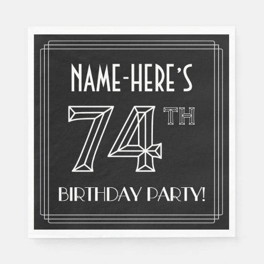 74th Birthday Party:アールデコスタイル+名前をカスタムする スタンダードランチョンナプキン (正面)