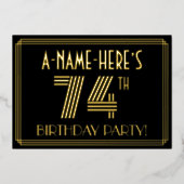 74th Birthday Party —アールデコスタイル「74」 +名前 箔招待状 (正面)