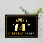 74th Birthday Party:アールデコルック"74"、名前 箔招待状 (立ち正面)