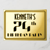 74th Birthday Party:アールデコ「74」と名前 箔招待状 (正面)