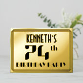 74th Birthday Party:アールデコ「74」と名前 箔招待状 (立ち正面)