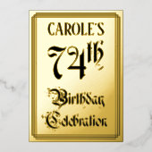 74th Birthday Party – スクリプエレガントト+名前をカスタムする 箔招待状 (正面)