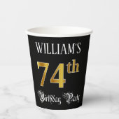 74th Birthday Party – スクリプファンシート、フェイク金ゴールド・ルック 紙コップ (正面)