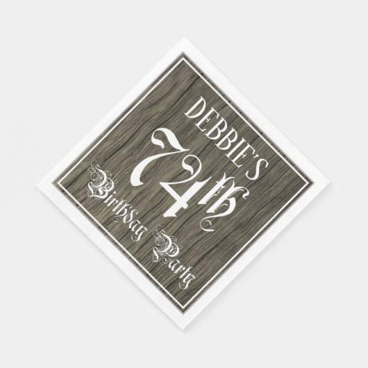 74th Birthday Party — ファンシー Script, フェイク Wood Look スタンダードランチョンナプキン (角)