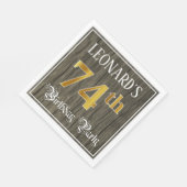 74th Birthday Party — フェイク金ゴールド&ウッドフェイク・ルックス スタンダードランチョンナプキン (角)