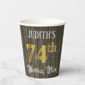74th Birthday Party — フェイク金ゴールド&ウッドフェイク・ルックス 紙コップ (正面)