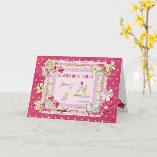 74th birthday scrapbooking style カード (黄色い花)