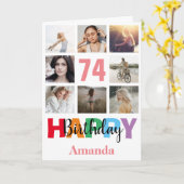 74th Happy Birthday Photo Collage Modern Pink Card カード (黄色い花)