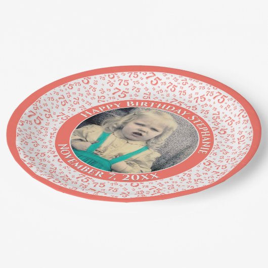 75あなたの写真の乱数パターンサンゴ/白 ペーパープレート (アングル)