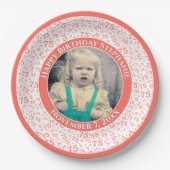 75あなたの写真の乱数パターンサンゴ/白 ペーパープレート (正面)