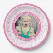 75あなたの写真の乱数パターンピンク/白 ペーパープレート (正面)