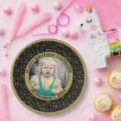 75あなたの写真の乱数パターンブラック/金ゴールド ペーパープレート (パーティー)