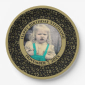 75あなたの写真の乱数パターンブラック/金ゴールド ペーパープレート (正面)