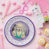 75あなたの写真の乱数パターン紫/白 ペーパープレート (パーティー)