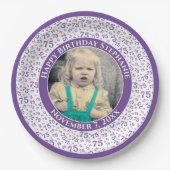 75あなたの写真の乱数パターン紫/白 ペーパープレート (正面)