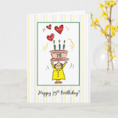 75お誕生日ケーキとハートのための女性 カード (黄色い花)