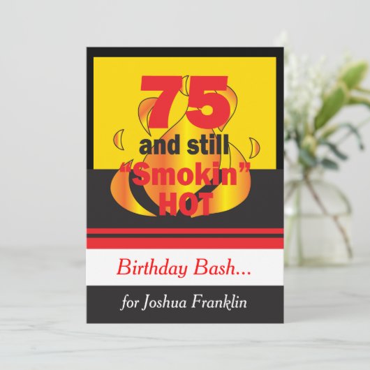 75とStill Smokin Hot - 75誕生日 招待状 (スタンド正面)