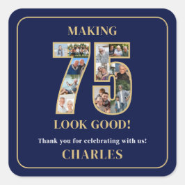 75のいい顔 フォトコラージュ 75歳の誕生日 スクエアシール