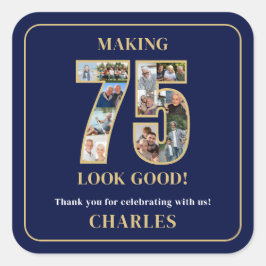 75のいい顔 フォトコラージュ 75歳の誕生日 スクエアシール