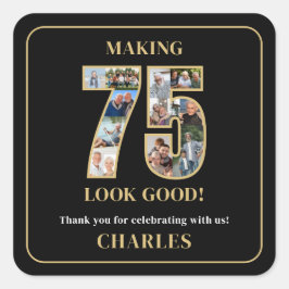 75のいい顔 フォトコラージュ 75歳の誕生日 スクエアシール