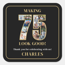 75のいい顔 フォトコラージュ 75歳の誕生日 スクエアシール